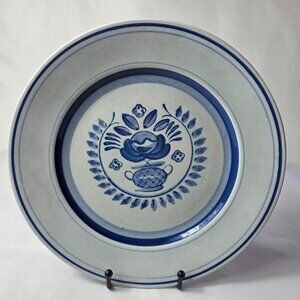 Arabia of Finland Blue Rose Dinner Plate Gray/Blue with Blue Flowers & Bands
